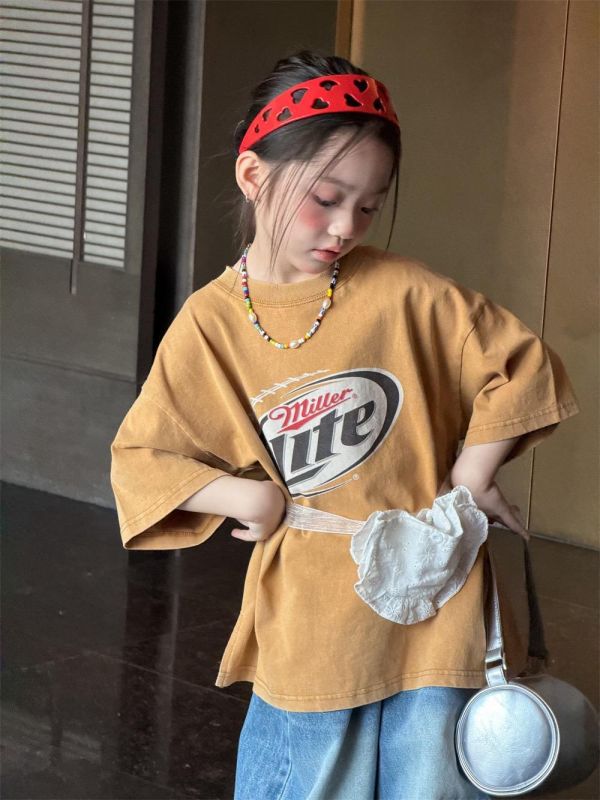 個性字母印花刷舊T恤上衣 