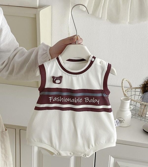 簡約字母小熊撞色包屁衣 