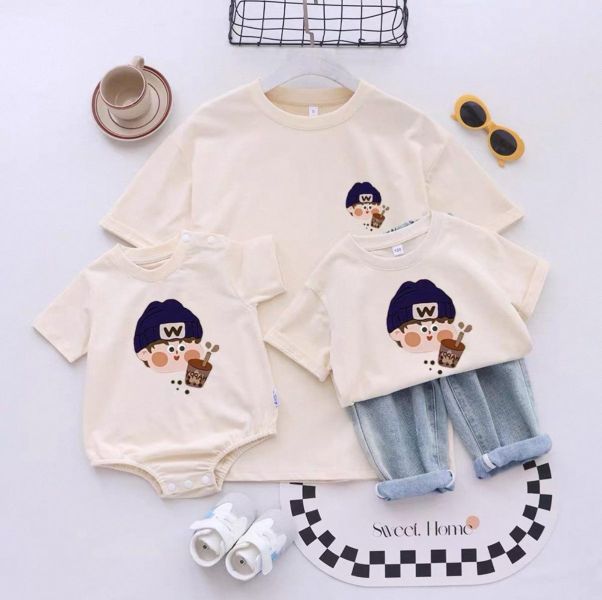 親子裝男孩女孩印花包屁衣/T恤上衣 