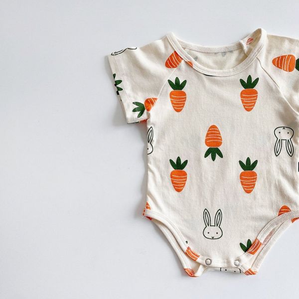 棉質兔子/小熊印花彈力包屁衣(含帽) 