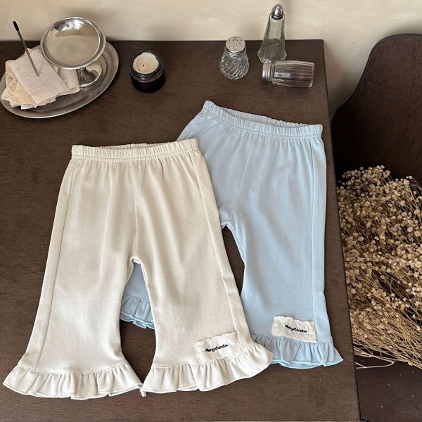 木耳卷邊素色彈力喇叭褲 