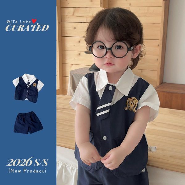學院風假兩件上衣襯衫+短褲套裝 