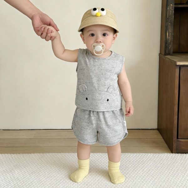 素色河馬造型背心式套裝 