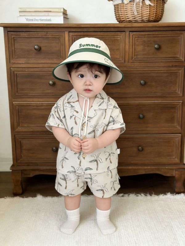 渡假休閒椰子樹印花兩件式套裝 