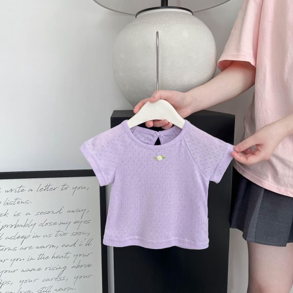 小花貼標微鏤空透氣上衣 