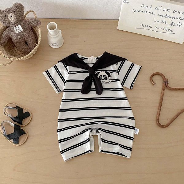 貓熊條紋披肩翻領連身裝 
