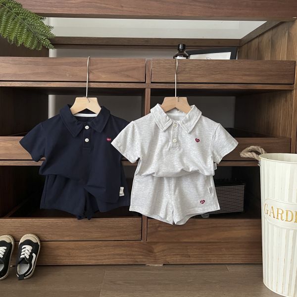 Polo翻領小愛心刺繡兩件式套裝 