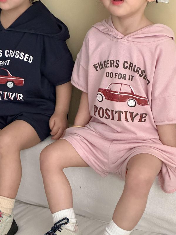 復古汽車印花連帽上衣套裝 