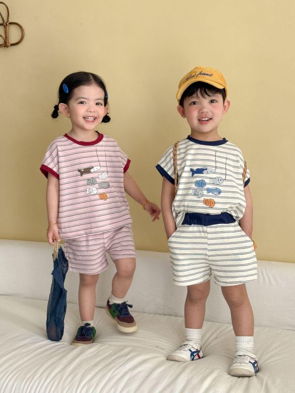 可愛釣魚條紋兩件式套裝 