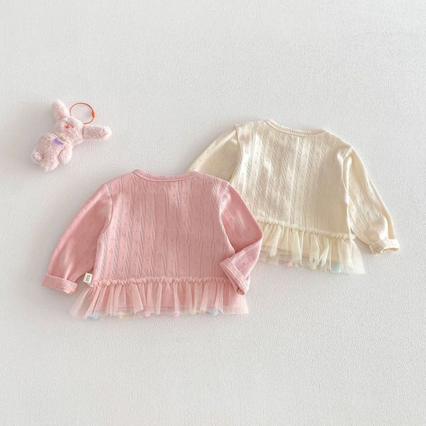 愛心狗狗布標毛球網紗開扣上衣 