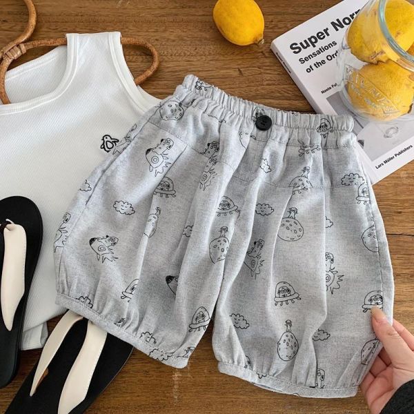 太空星球塗鴉素色五分短褲 