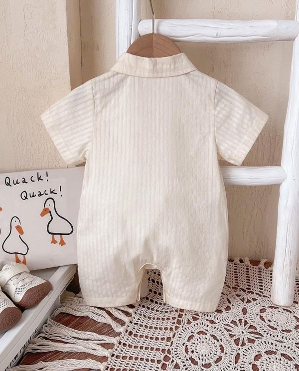 小熊刺繡領帶翻領連身裝 