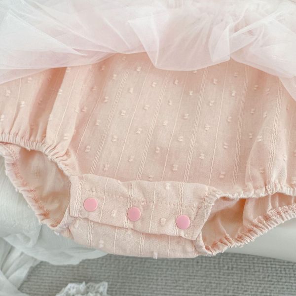 蝴蝶結後開釦毛點網紗包屁裙 