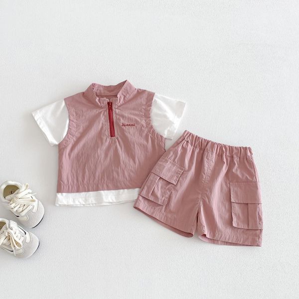 假兩件運動風拉鍊兩件式套裝 