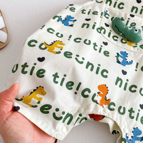 口袋背心+滿版字母恐龍吊帶褲套裝 