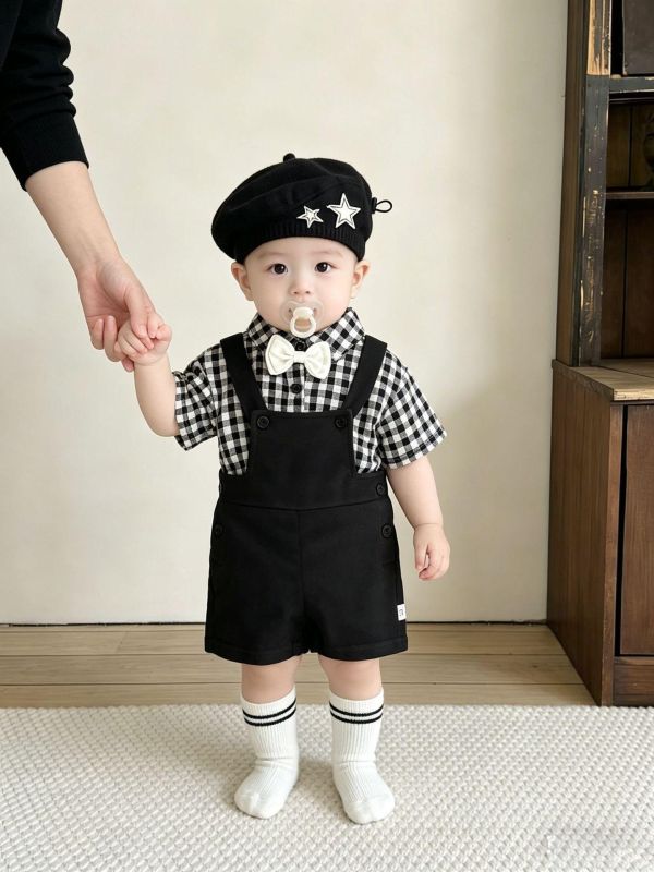 兩件式紳士寶領結上衣+吊帶裙套裝 