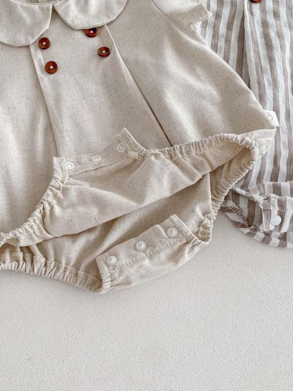 娃娃領素色/條紋英式包屁衣 