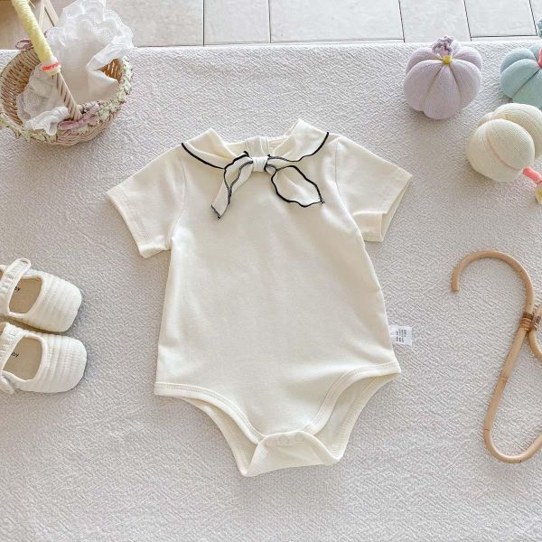 氣質簡約素色綁帶領結包屁衣 