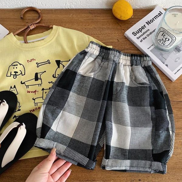 百搭休閒大格紋七分短褲 