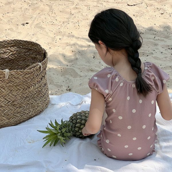 鬆緊束口點點連身泳衣 