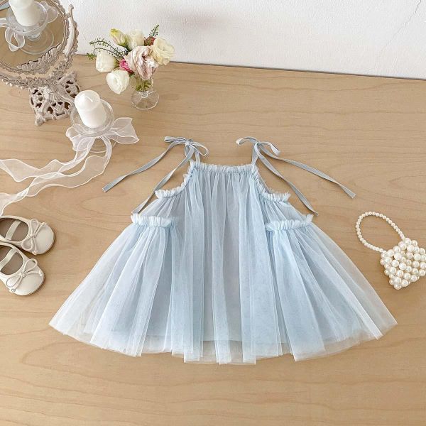 甜美蝴蝶結綁繩網紗連身裙 