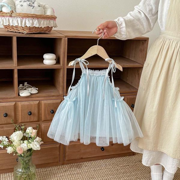 甜美蝴蝶結綁繩網紗連身裙 