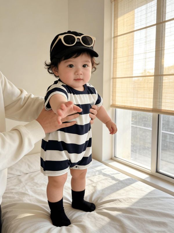 寬版條紋經典兩色連身裝 