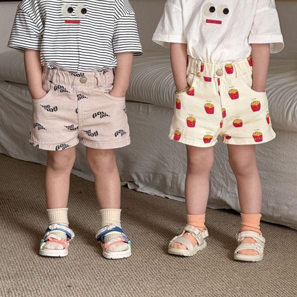 可愛薯條/字母/小花/愛心休閒短褲 