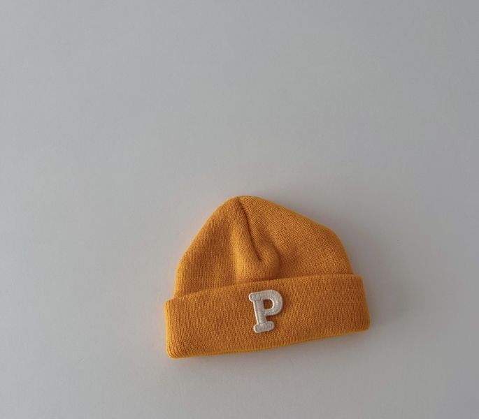 P字刺繡針織瓜皮毛帽(13色) 