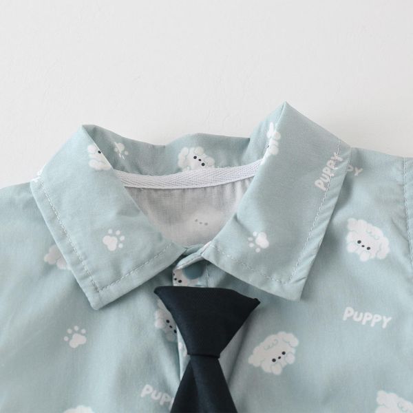 可愛狗狗印花領帶翻領連身裝 