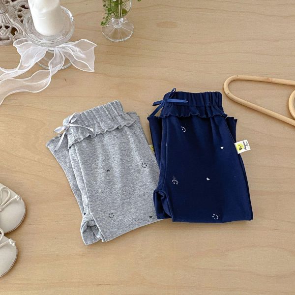 可愛笑臉木耳花邊彈力長褲 