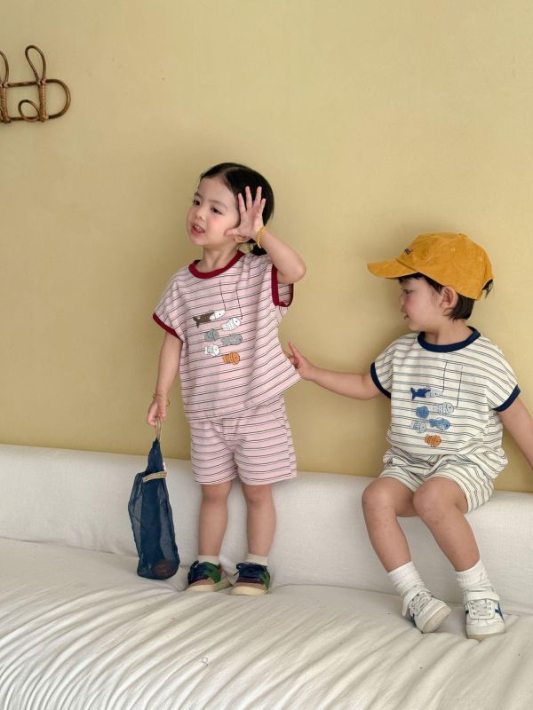 可愛釣魚條紋兩件式套裝 