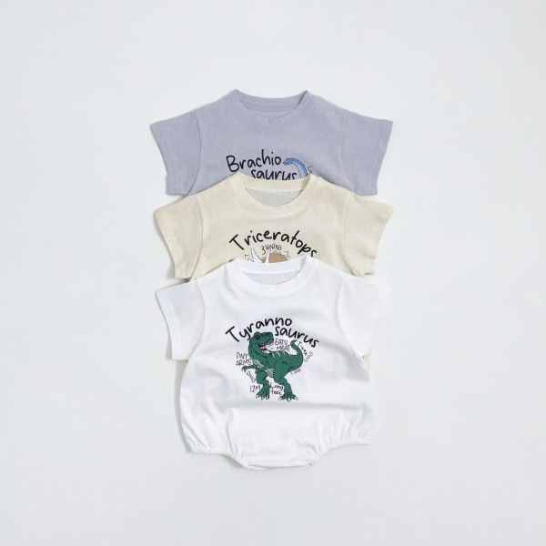 素色恐龍印花簡約包屁衣 