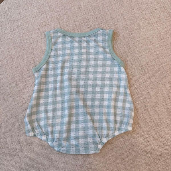 可愛草莓格紋棉質包屁衣 