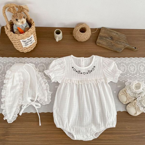 簡約兔子刺繡包屁衣+兔耳帽 