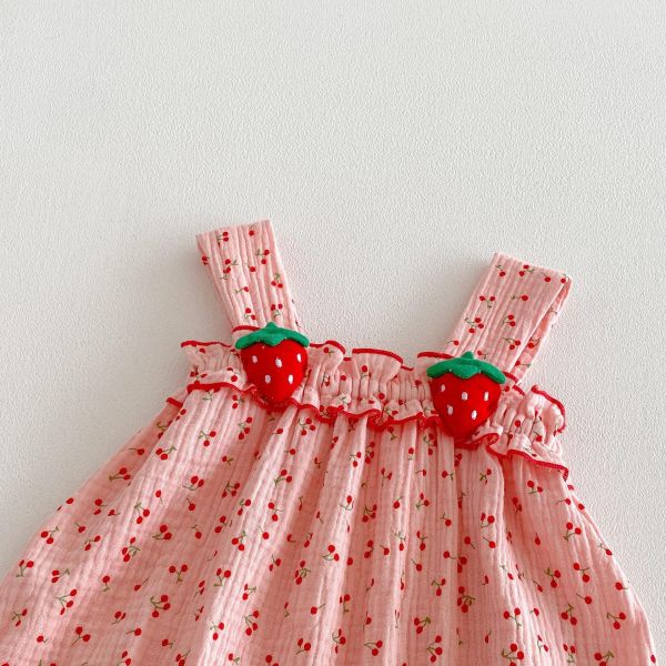 可愛粉系草莓櫻桃背帶包屁衣 