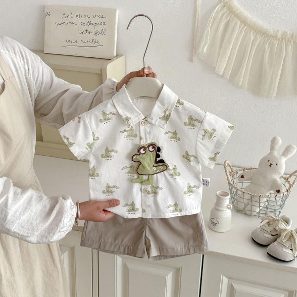 立體恐龍襯衫+短褲套裝 