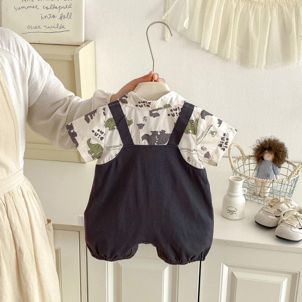 假兩件立體恐龍吊帶連身裝 