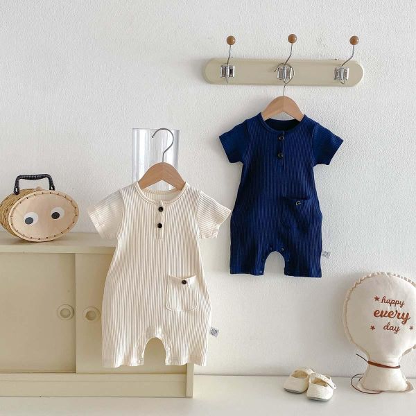 素色螺紋單口袋超彈連身裝 