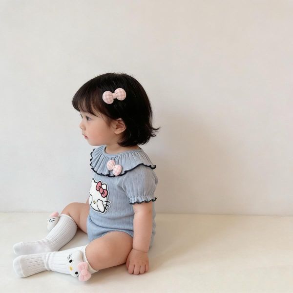 荷葉領貓咪貼布彈力包屁衣 