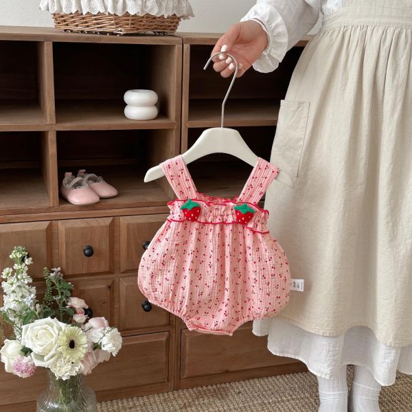 可愛粉系草莓櫻桃背帶包屁衣 