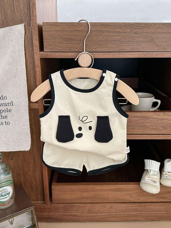 簡約狗狗立體耳朵背心式套裝 