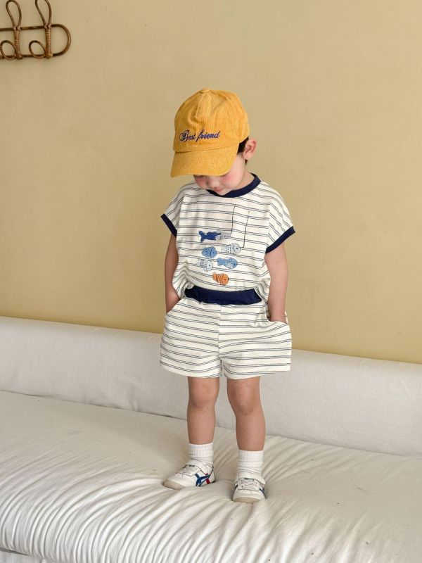 可愛釣魚條紋兩件式套裝 