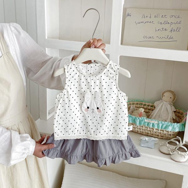 點點兔子蕾絲背心+蛋糕短裙套裝 