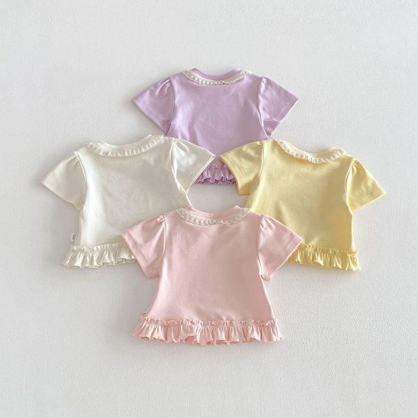 可愛印花蕾絲領口花邊上衣 