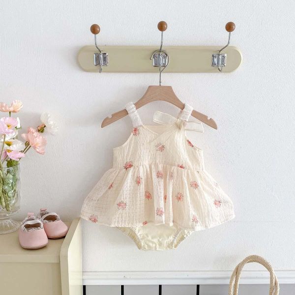 甜美小花抓皺棉背帶包屁裙 