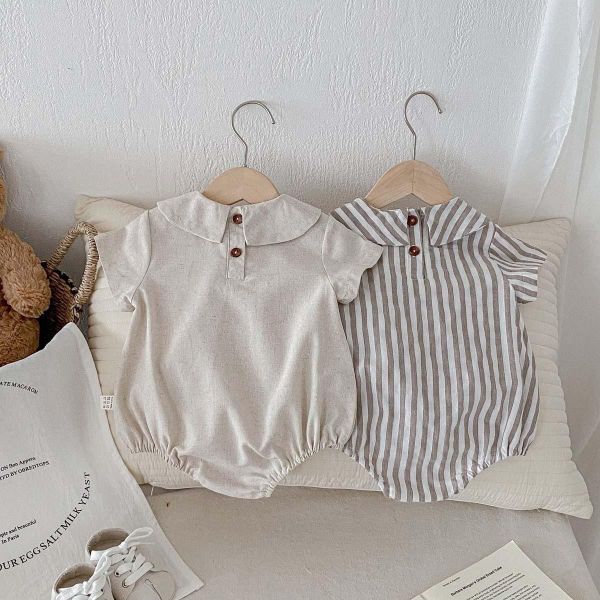 娃娃領素色/條紋英式包屁衣 