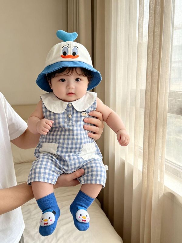可愛鴨子翻領格紋連身裝 