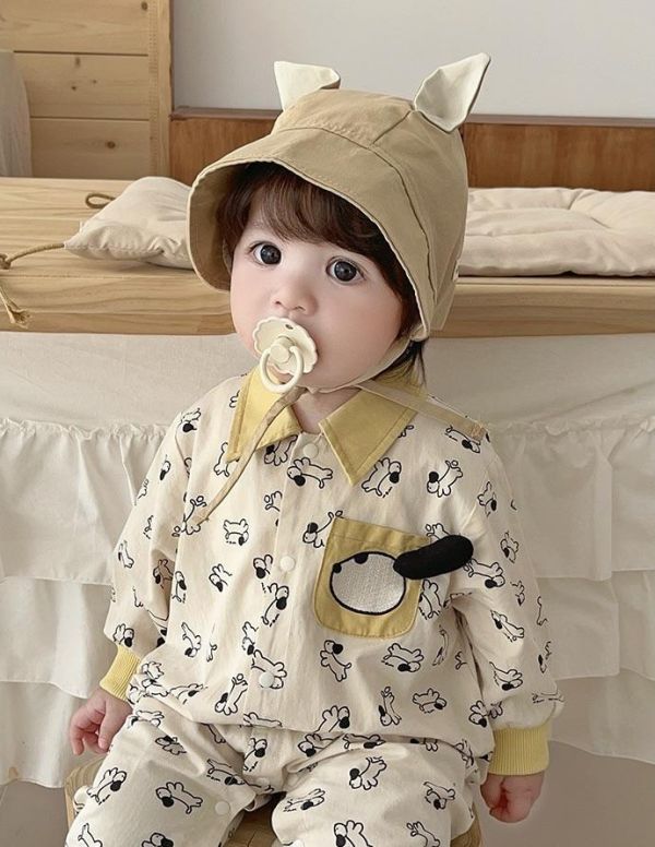 狗狗翻領梭織綿連身裝 