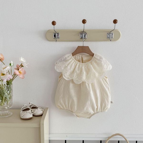 蕾絲大花翻領無袖包屁衣 